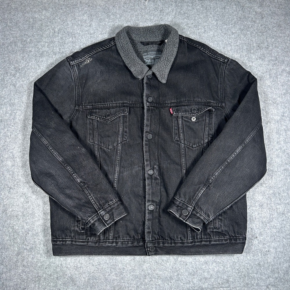 Levi's Denim jacket Sherpa lined men's XL black Trucker Type III Winter Coat